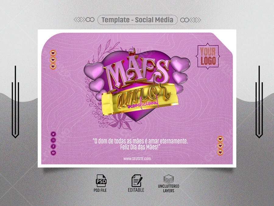 Flyer para Dia das Mães com Mães Amor Incondicional PSD Editável