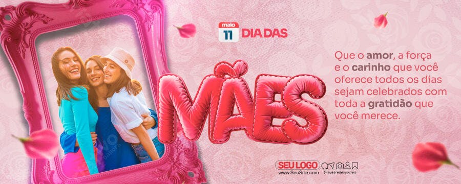Flyer Dia das Mães com Mulheres Felizes e Moldura Rosa Psd Editável