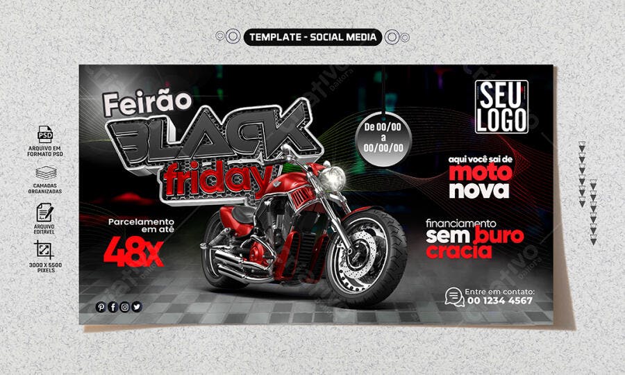 Flyer Social Media Feirão Black Friday Moto Nova PSD Editável