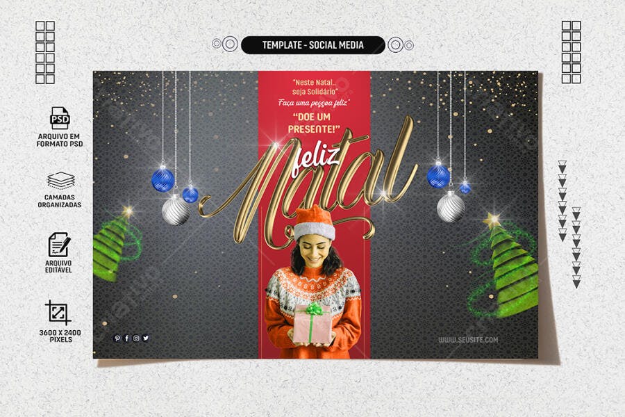 Post para Redes Sociais Natal Feliz Mulher Presente PSD Editável