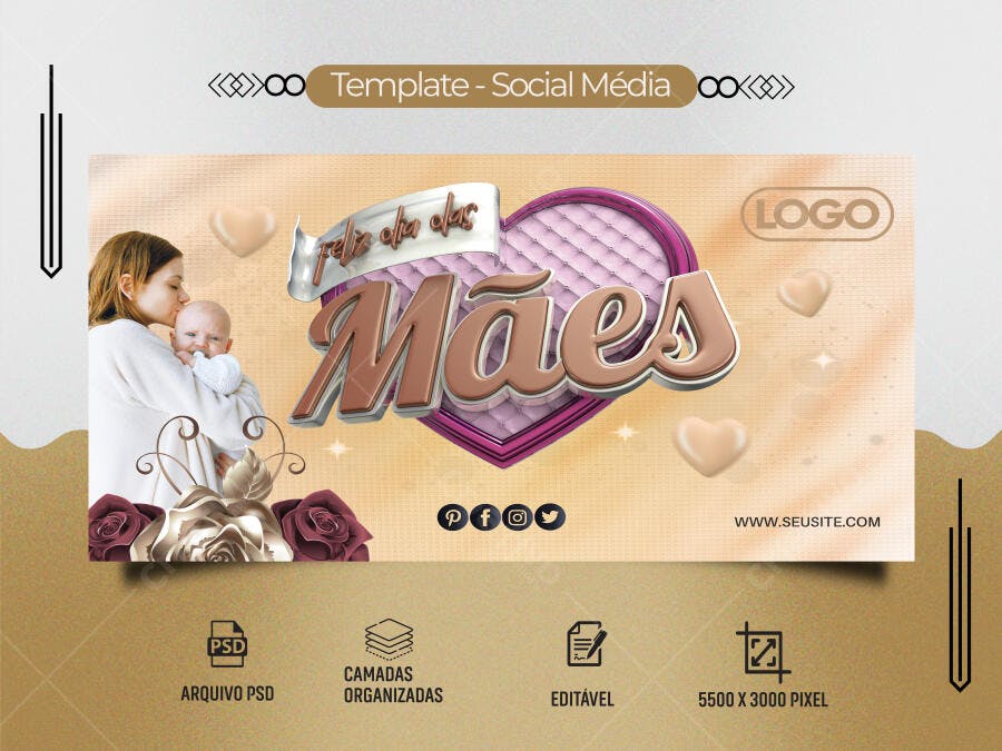Post Social Mídia Dia das Mães com Mãe e Bebê PSD Editável