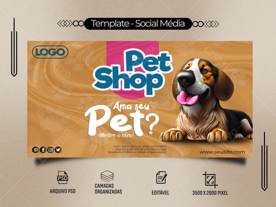 Flyer para Pet Shop "Amas seu Pet?" com Cachorro PSD Editável