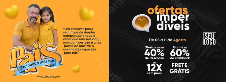 Flyer Mês dos Pais com Pai e Filha em Camisa Amarela Laranja Psd Editável