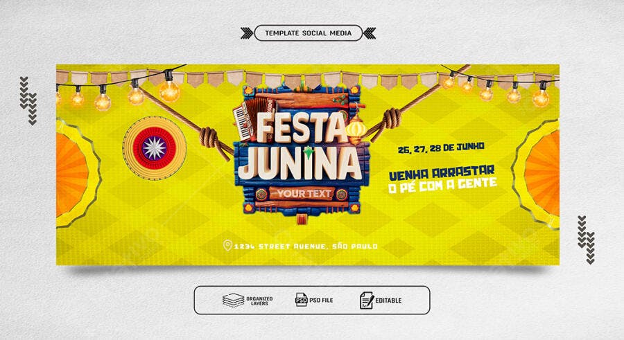 Banner Social Media para Festa Junina PSD Editável