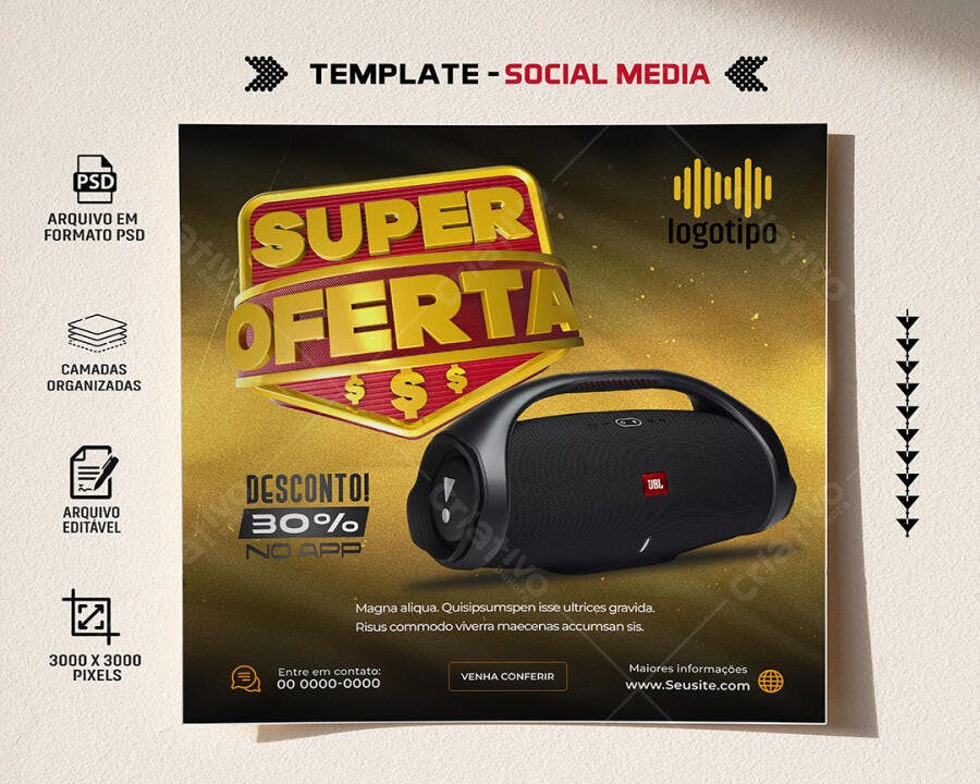 Post para Redes Sociais Super Oferta Caixa de Som JBL PSD Editável