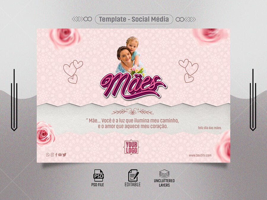 Social Media Dia das Mães com Mãe e Filha Psd Editável