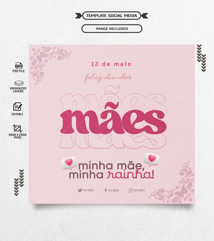 Flyer Dia das Mães Rosa Delicado PSD Editável
