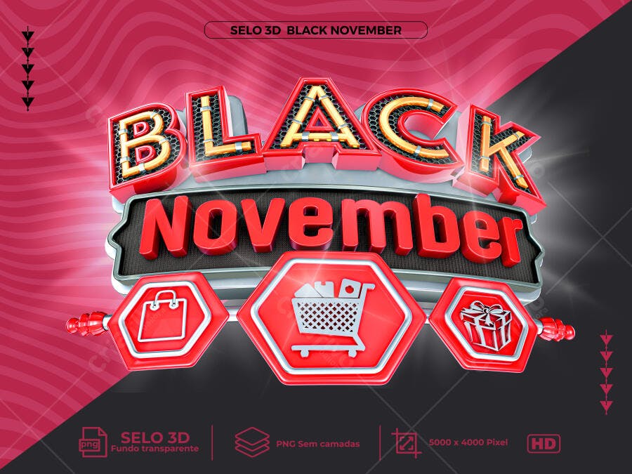 Selo 3D Black November para Promoções PSD Editável