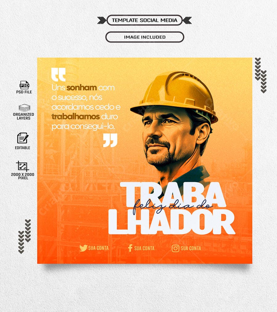 Post para Dia do Trabalhador Homenagem PSD Editável