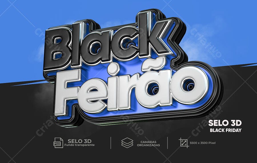 Selo 3D Black Feirão para Black Friday PSD Editável