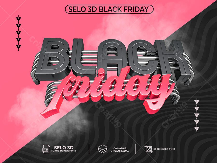 Selo 3D Black Friday Rosa e Cinza Metálico PSD Editável