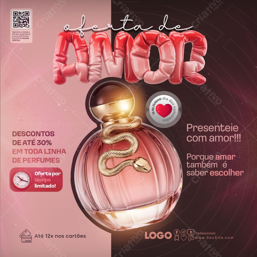 Flyer para Oferta de Amor Dia dos Namorados Perfumes PSD Editável