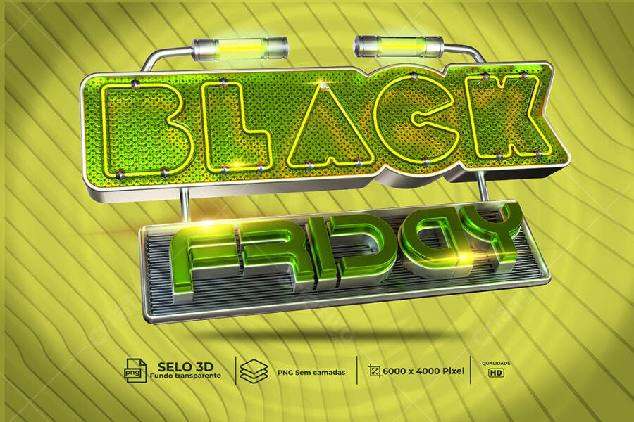 Título 3D Neon Verde para Black Friday PSD Editável