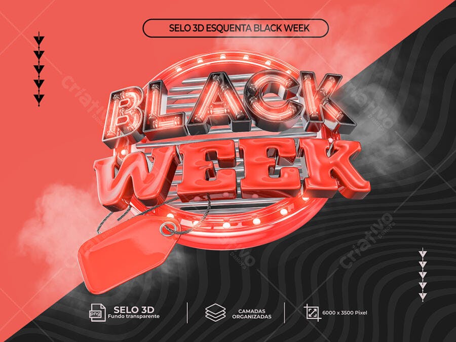 Selo 3D para Esquenta Black Week Promoções PSD Editável