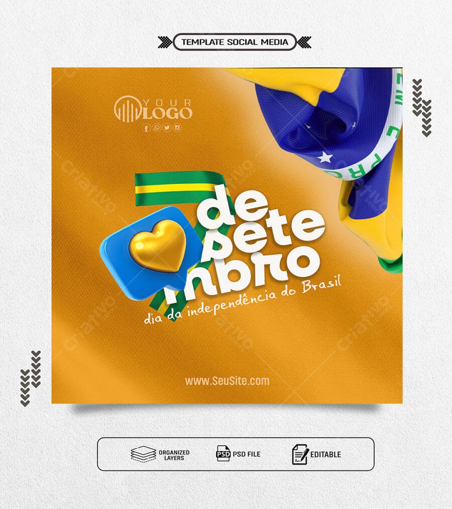 Flyer 7 de Setembro Dia da Independência do Brasil PSD Editável