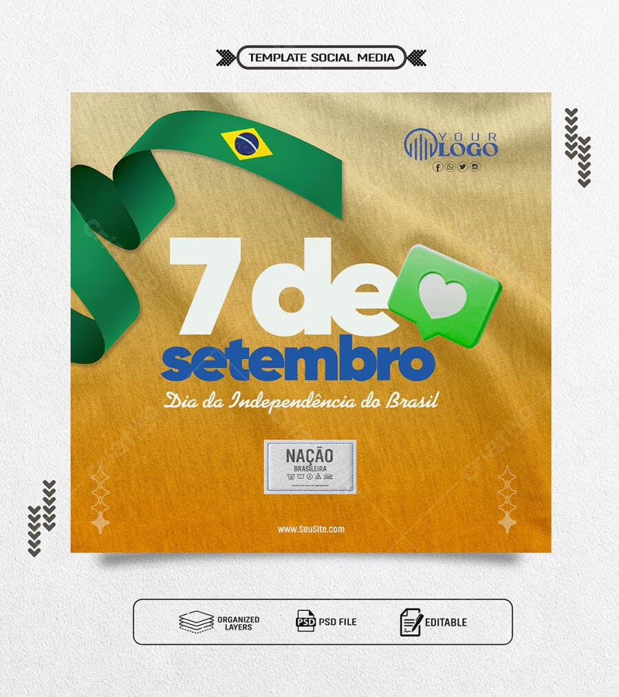 Flyer 7 de Setembro Dia da Independência do Brasil PSD Editável