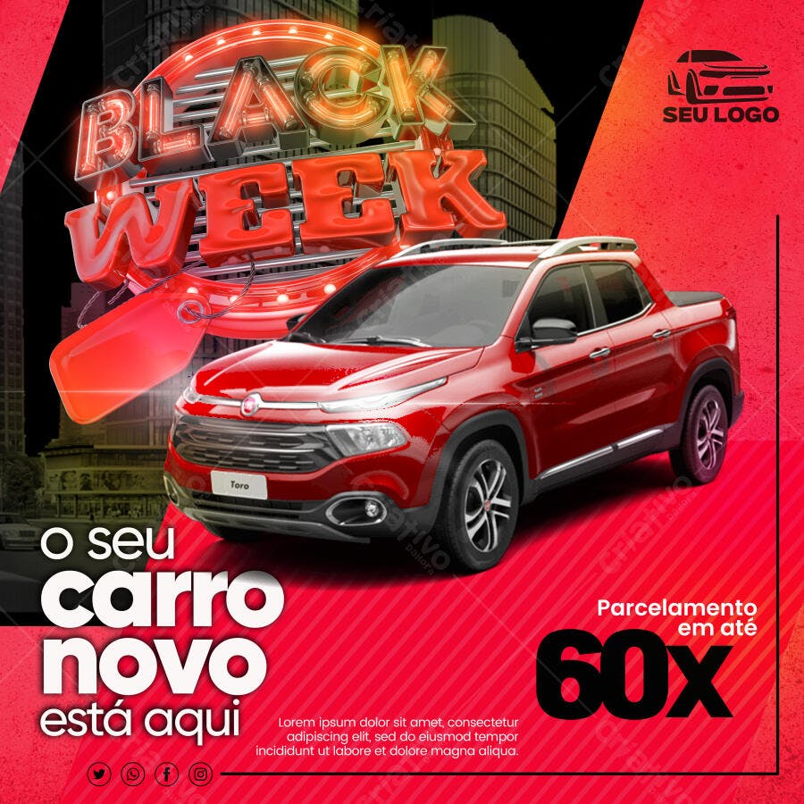 Flyer Black Week Carro Novo Fiat Toro PSD Editável