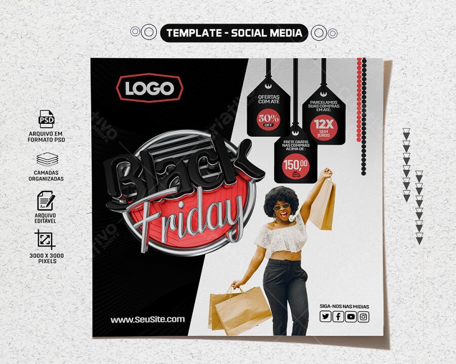Flyer Social Media para Black Friday Ofertas Mulher Negra PSD Editável