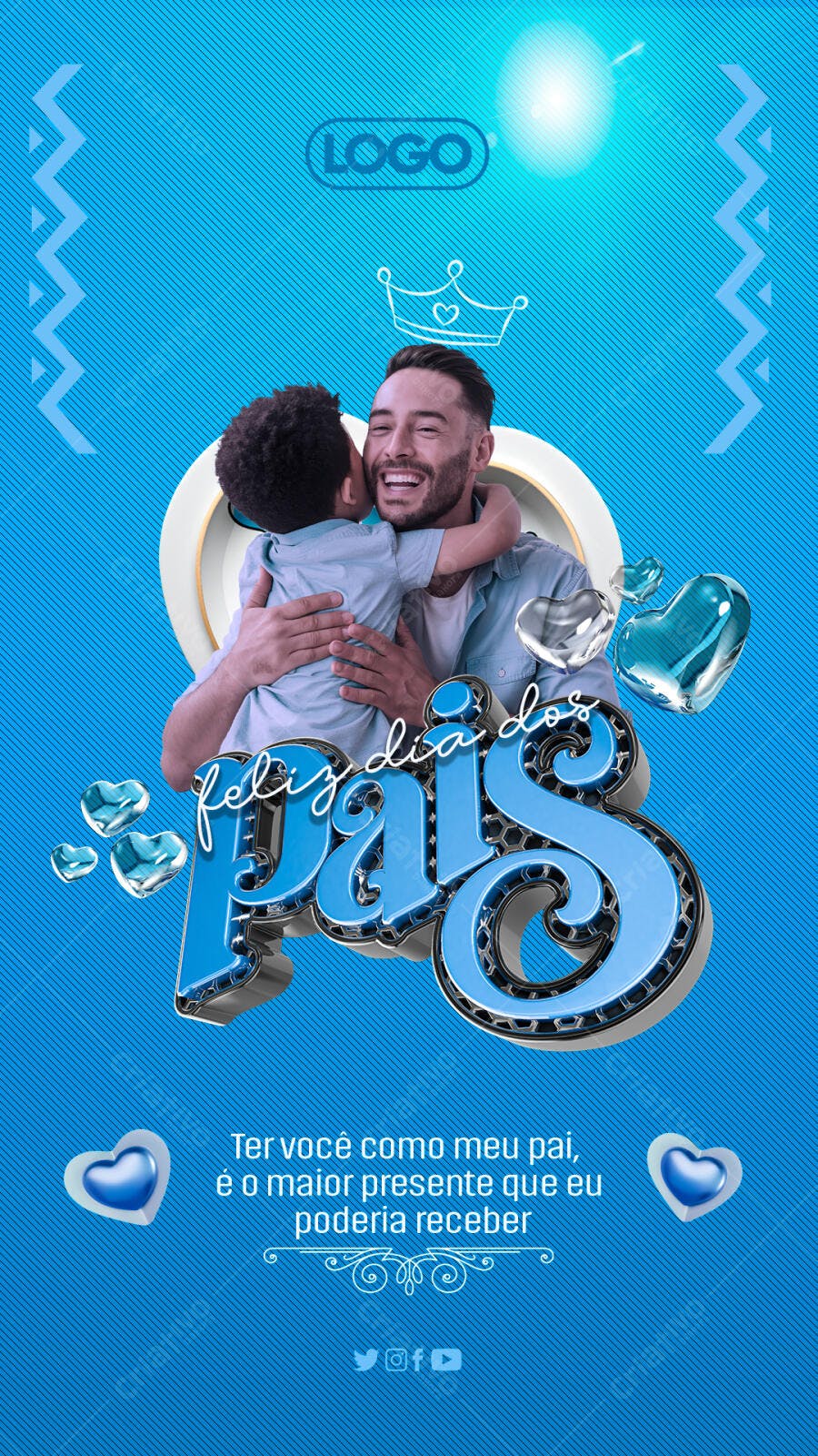 Post Digital para Dia dos Pais com Abraço Pai e Filho PSD Editável