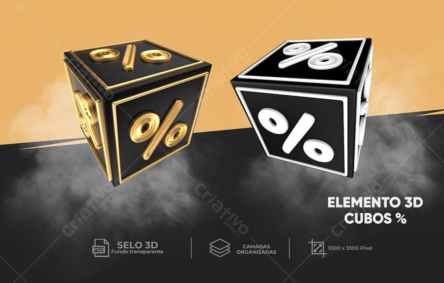 Elemento 3D Cubos % para Promoções PSD Editável