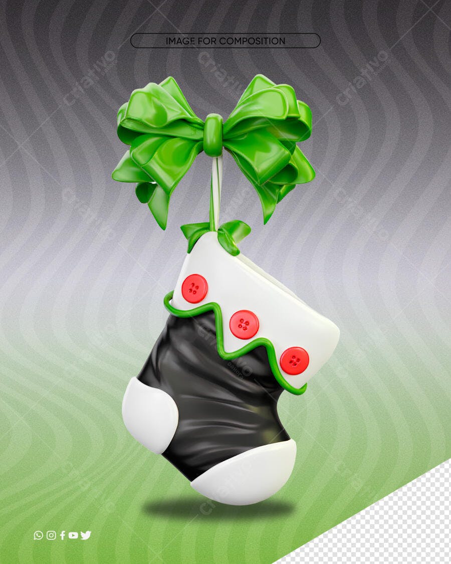 Elemento 3D Meia de Natal para Decoração PSD Editável