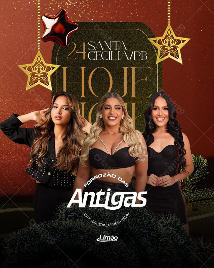 Flyer Forrozão das Antigas com Mulheres e Estrelas Douradas PSD Editável