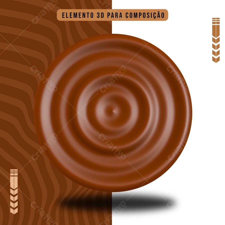 Elemento 3D Redondo Marrom para Composição de Doces PSD Editável