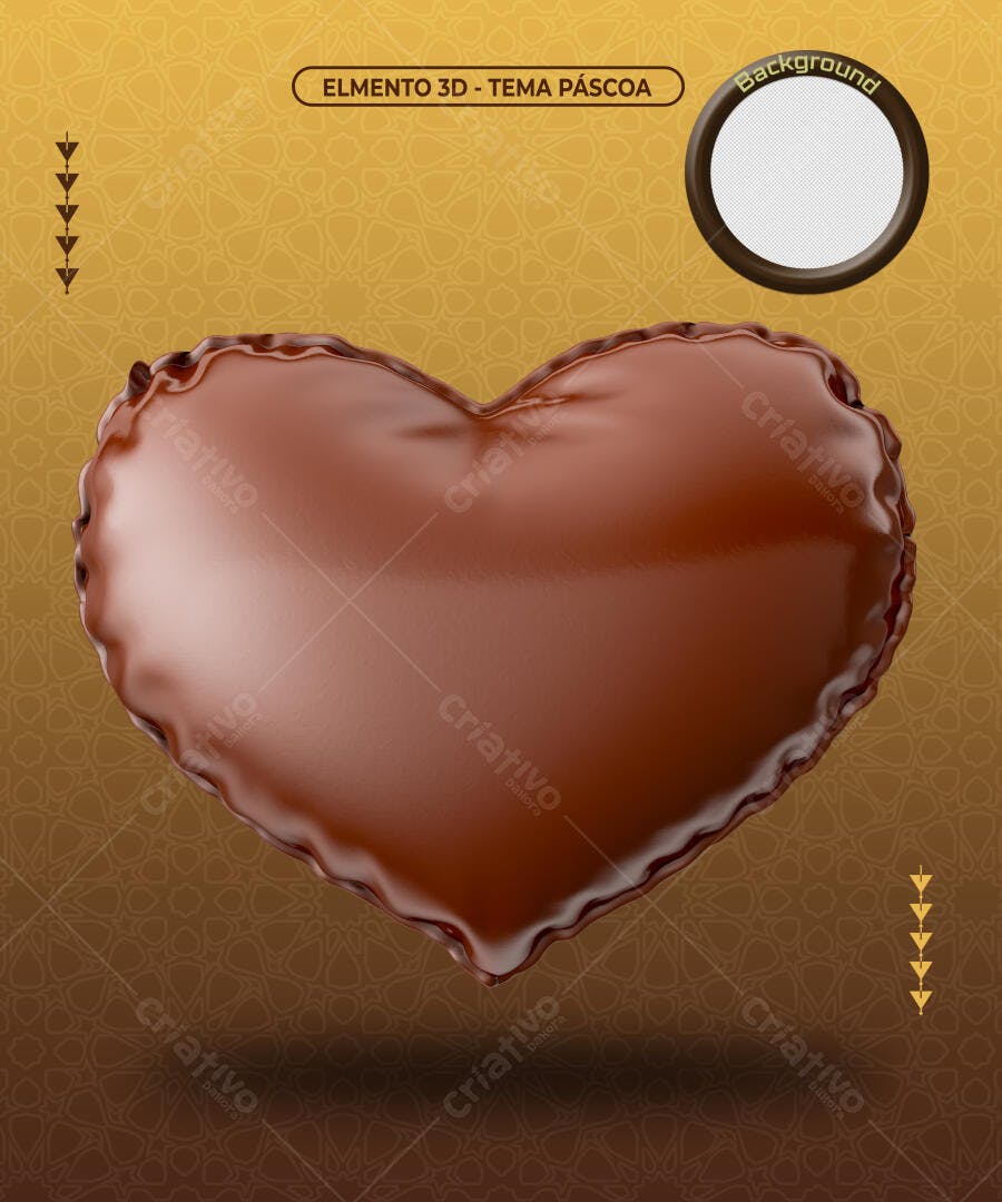 Elemento 3D Coração de Chocolate para Páscoa PSD Editável