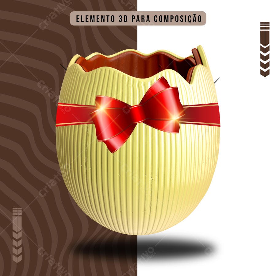 Ovo de Páscoa de Chocolate Branco com Laço Vermelho PSD Editável