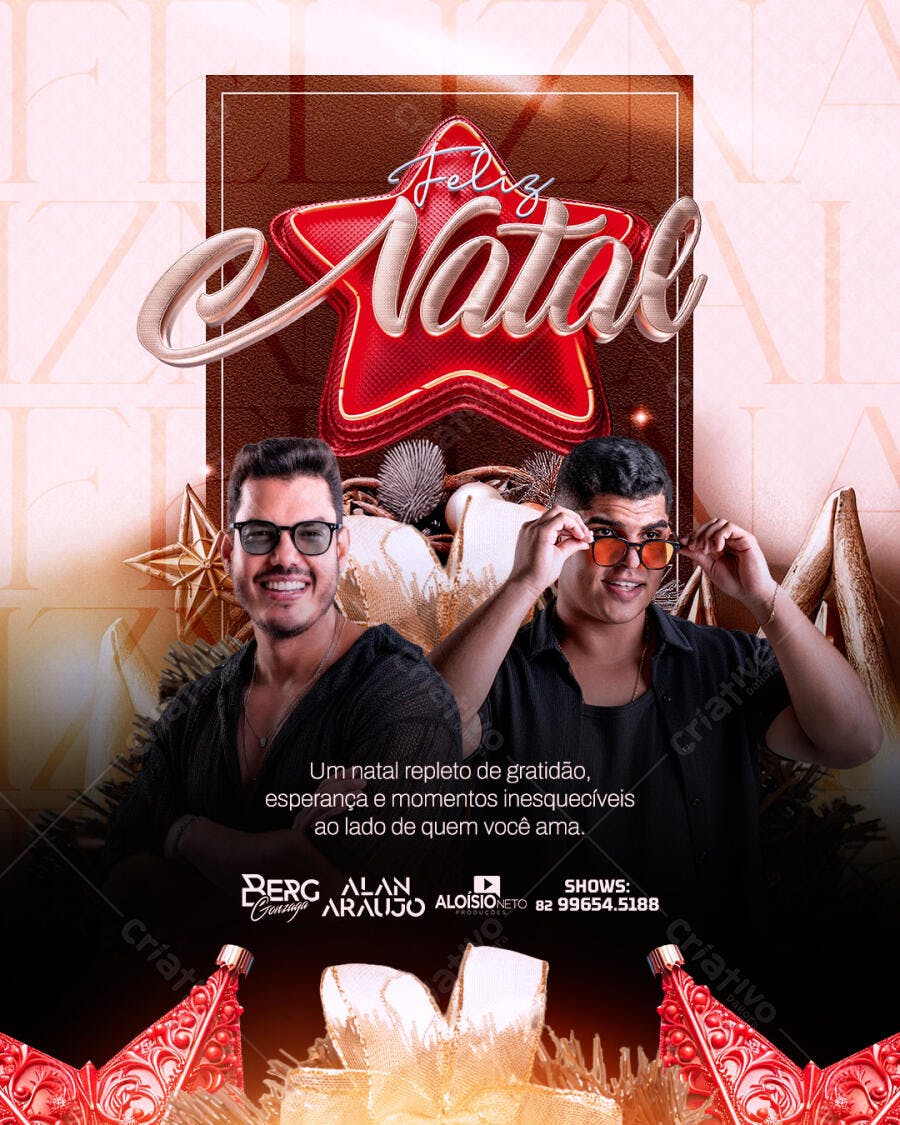 Flyer Feliz Natal com Artistas e Mensagem Festiva PSD Editável