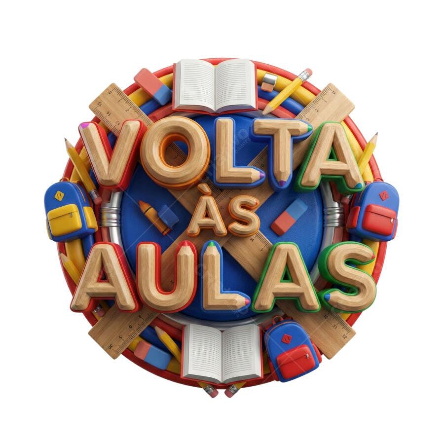 Elemento Gráfico Volta às Aulas 3D com materiais escolares PNG com fundo transparente
