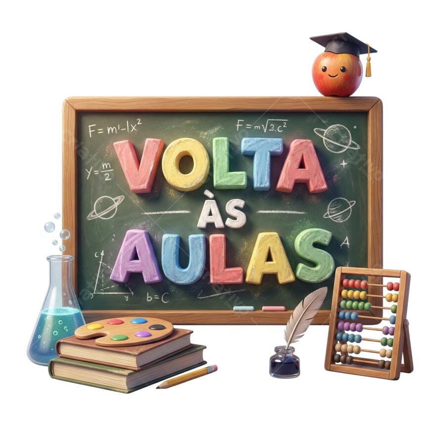 Elemento Gráfico Volta às Aulas Lousa Colorida Materiais Escolares PNG com fundo transparente