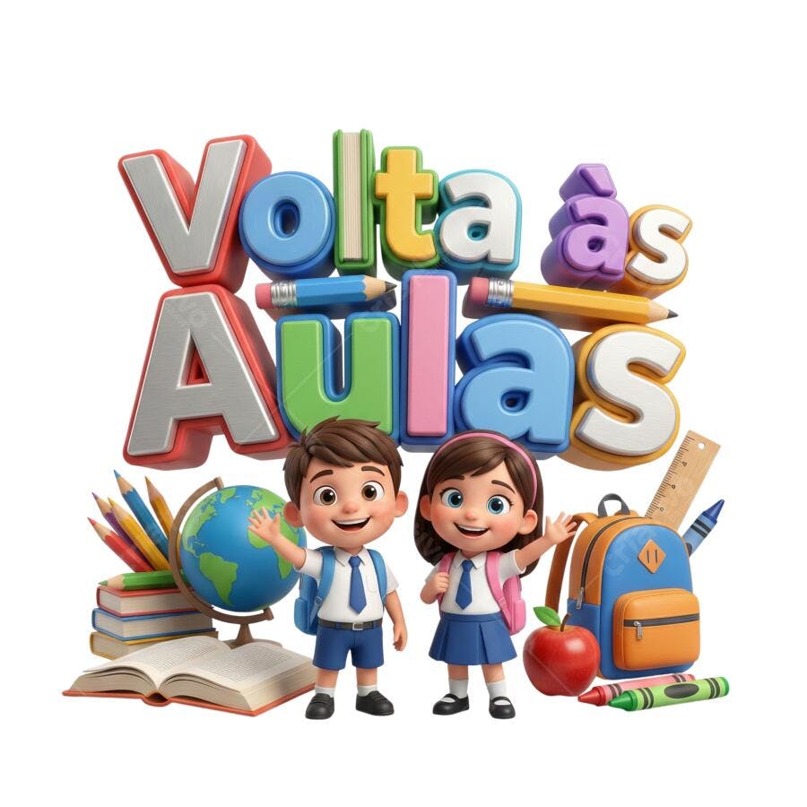 Ilustração 3D Volta às Aulas Menino Menina Estudantes Materiais Escolares PNG com fundo transparente