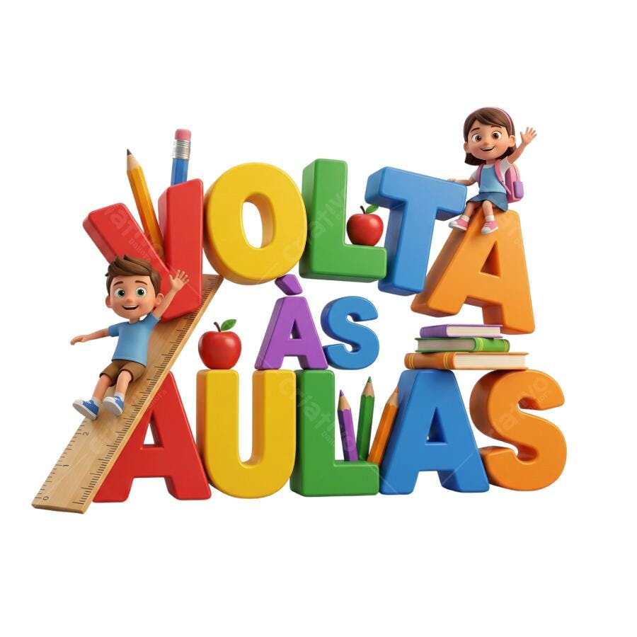 Gráfico Volta às Aulas 3D Crianças Felizes Materiais Escolares Colorido PNG com fundo transparente