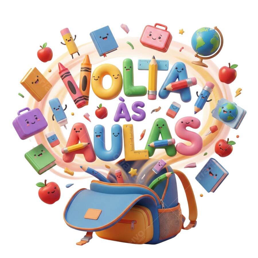 Ilustração 3D Volta às Aulas Mochila e Materiais Escolares Coloridos PNG com fundo transparente