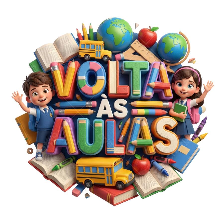 Composição Volta às Aulas Crianças Escolares Ônibus Globos Coloridos PNG com fundo transparente