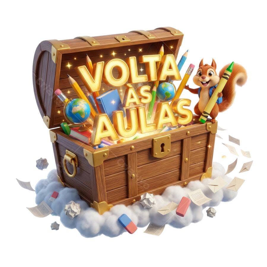 Ilustração Volta às Aulas Esquilo Baú do Tesouro PNG com fundo transparente