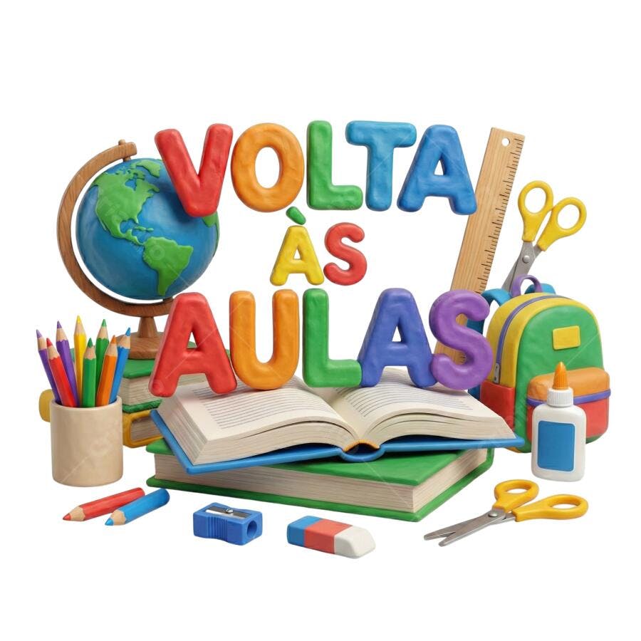 Banner Volta às Aulas 3D Material Escolar Colorido PNG com fundo transparente
