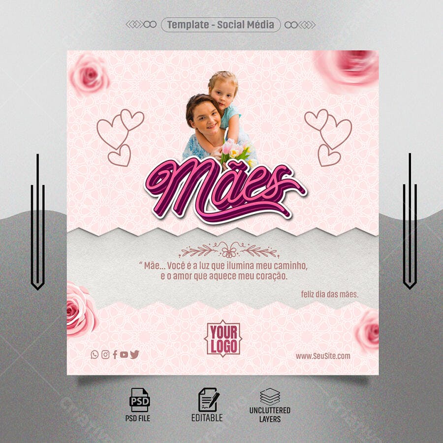 Flyer Dia das Mães com Mãe e Filha PSD Editável