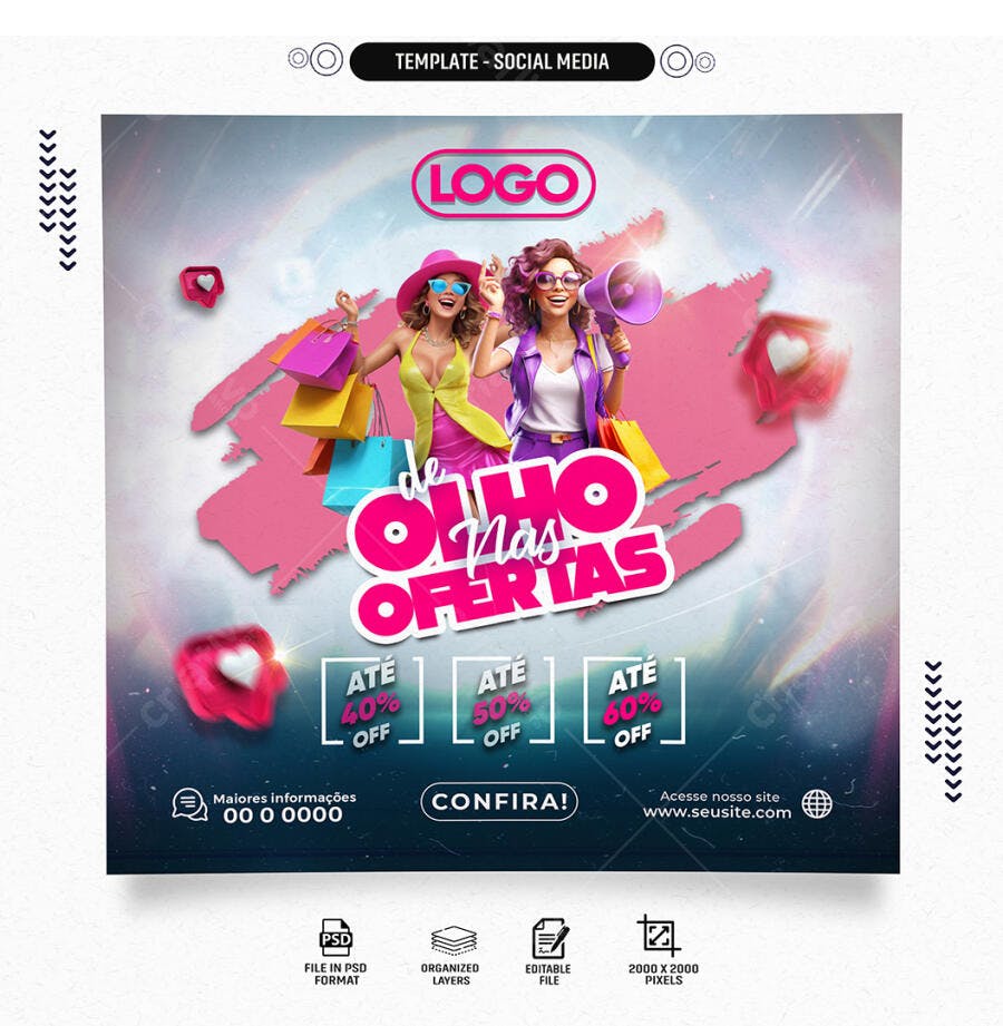Post para Redes Sociais De Olho nas Ofertas PSD Editável