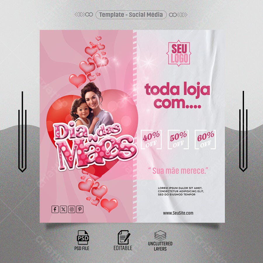 Flyer Promoção Dia das Mães com Mãe e Filha PSD Editável