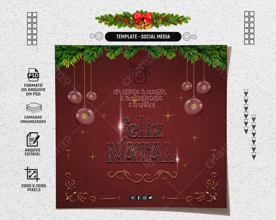 Post para Redes Sociais Feliz Natal e Boas Festas PSD Editável