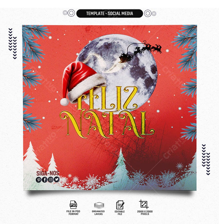 Post para Redes Sociais para Feliz Natal PSD Editável