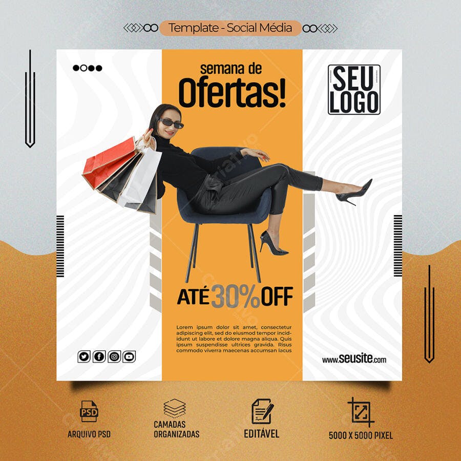 Post Redes Sociais Semana de Ofertas ATÉ 30% OFF PSD Editável