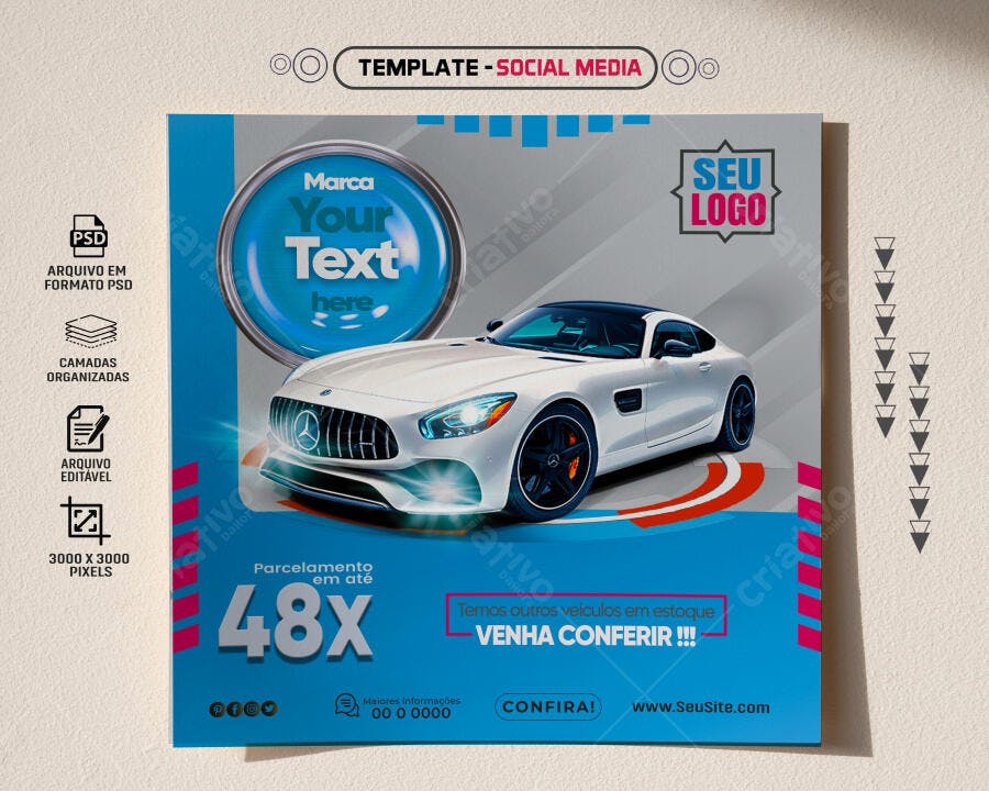 Flyer de Carros Esportivos Luxo Parcelamento 48x PSD Editável