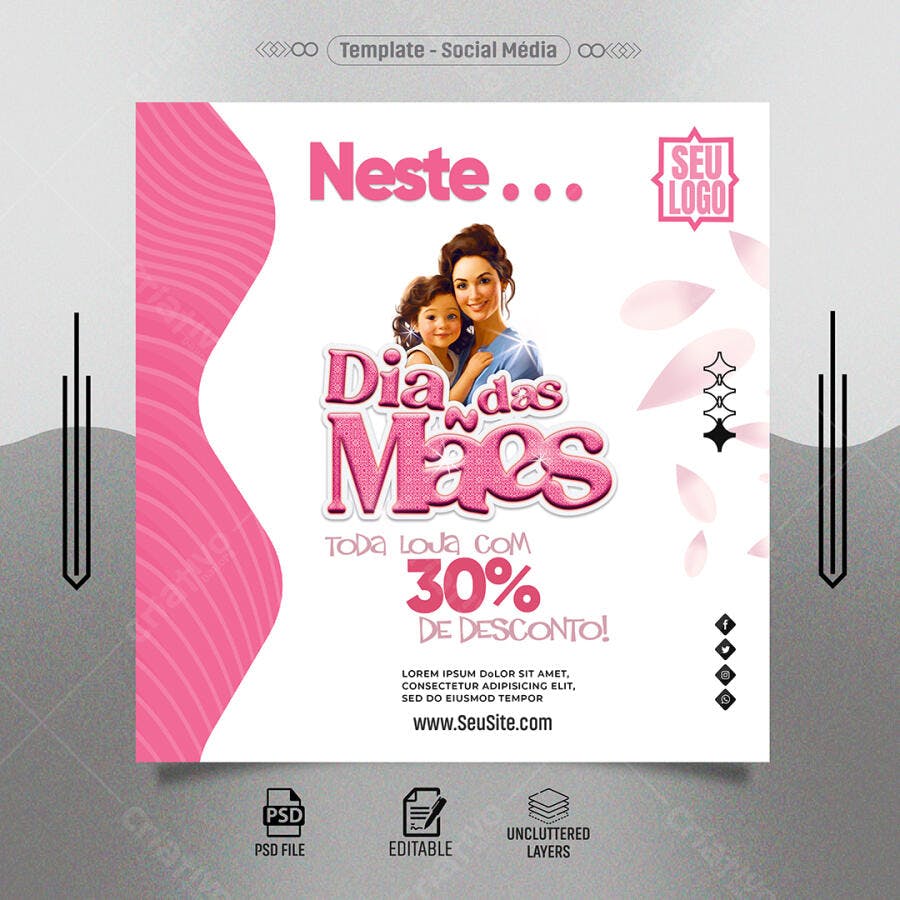Post Redes Sociais Dia das Mães Mãe e Filha 30% OFF PSD Editável