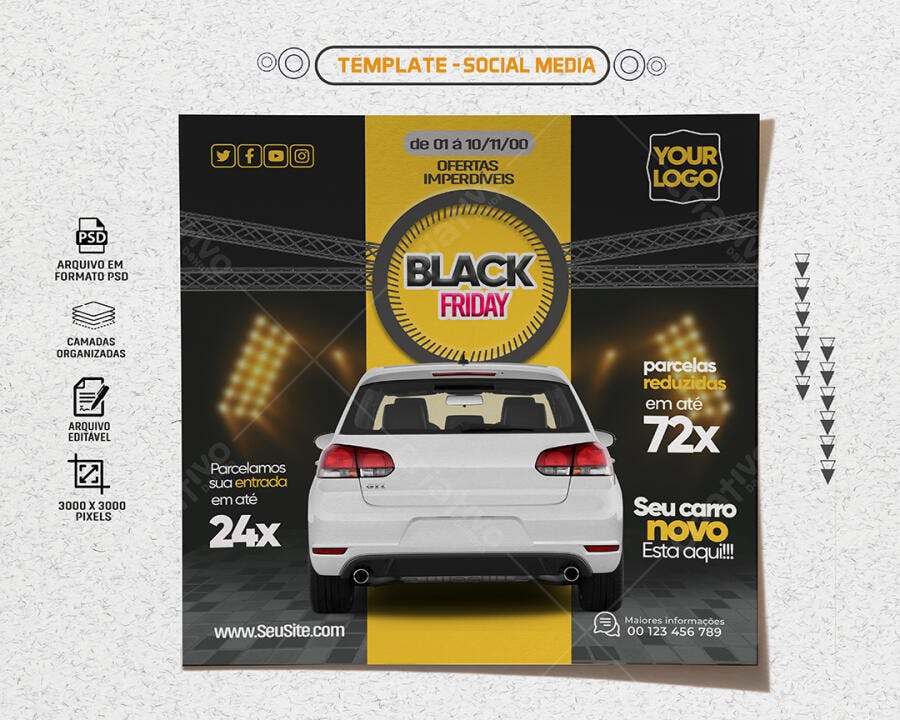 Post para Black Friday Carro Branco Ofertas PSD Editável