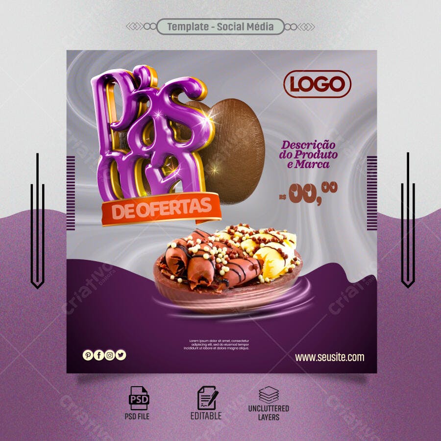 Flyer Páscoa de Ofertas Ovos de Chocolate PSD Editável