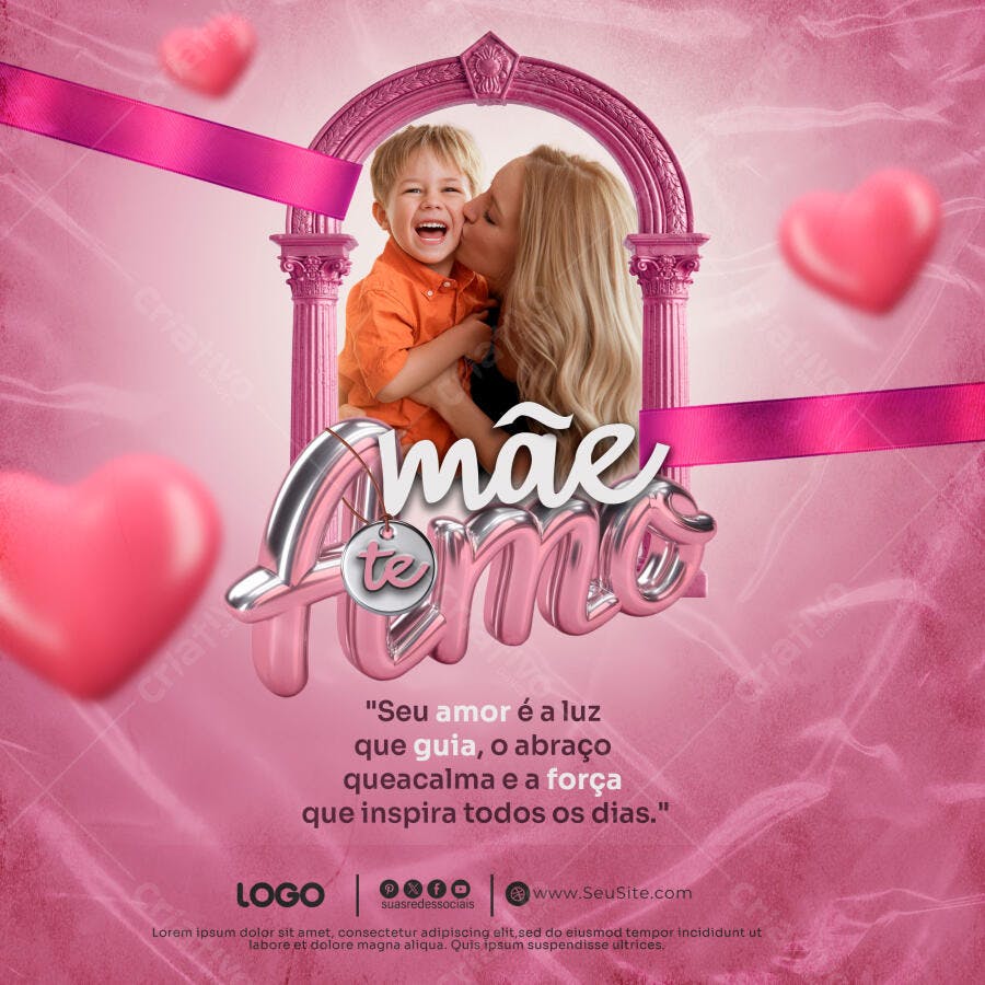 Post para Dia das Mães Mãe Te Amo Rosa PSD Editável