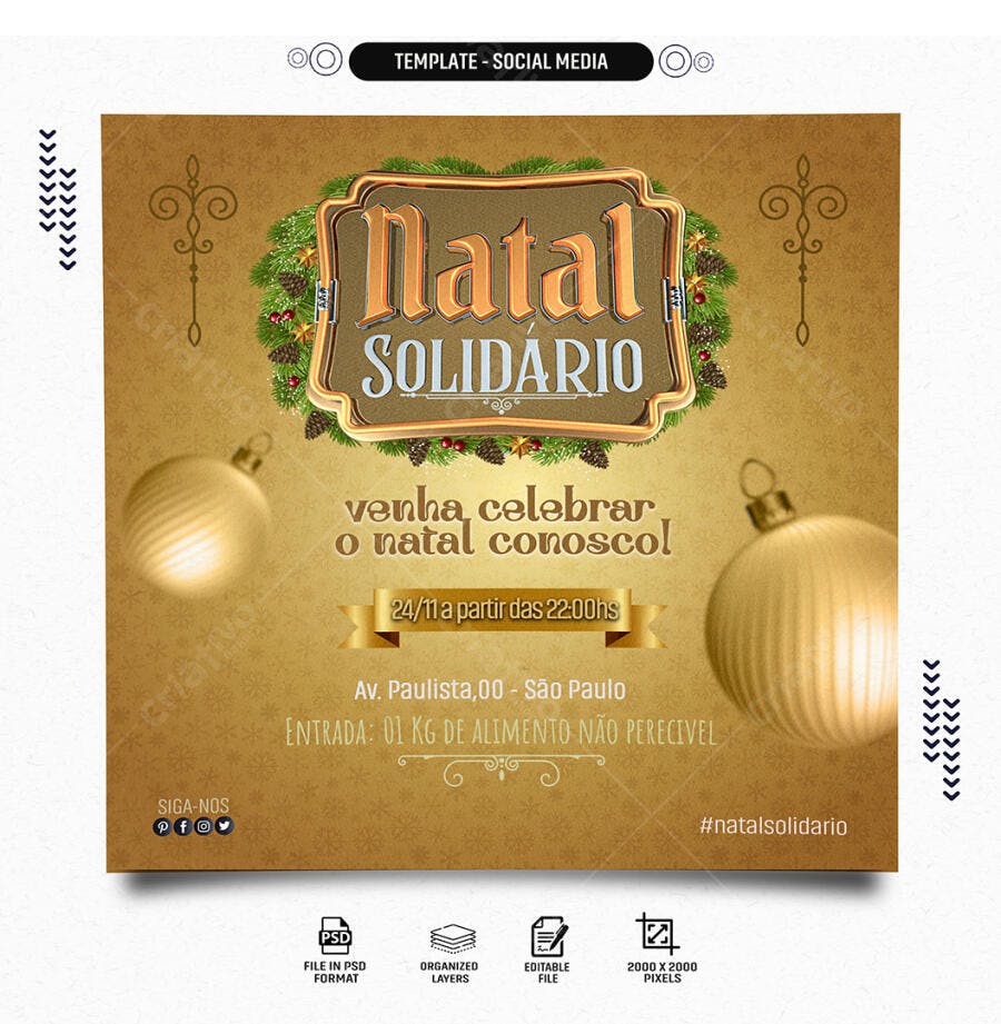 Flyer Natal Solidário Evento Beneficente PSD Editável